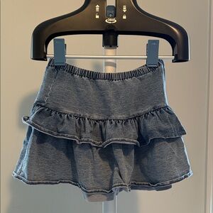 Ruffled denim mini skirt